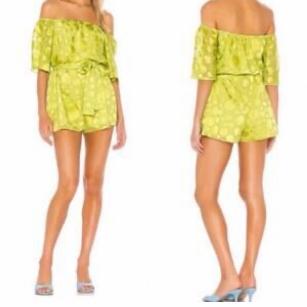Lovers + Friends Rumi Lime Green Off-Shoulder Romper